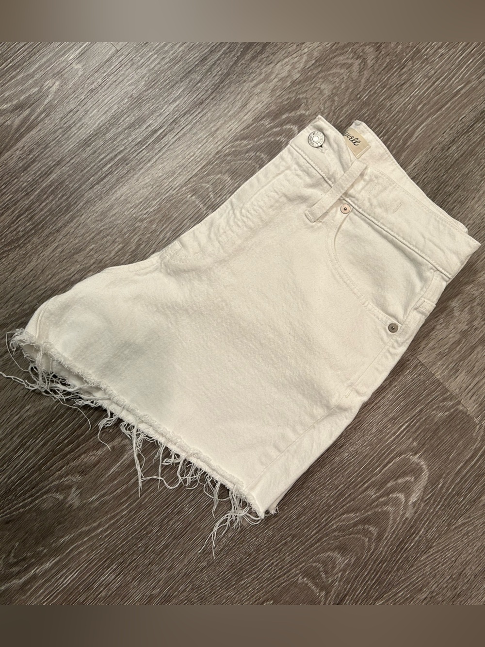 Madewell White Frayed-Hem Denim Shorts